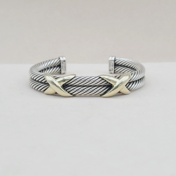David Yurman 10mm Double Cable Double Gold X Bracelet - Picture 2 of 13